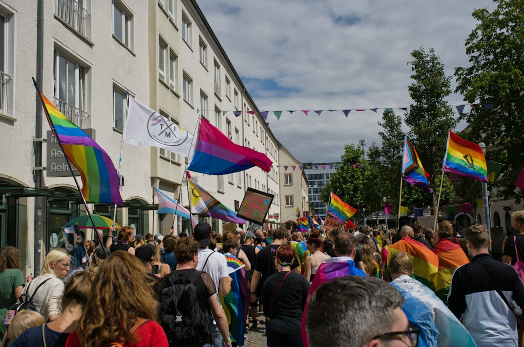 diverse crowd in public space
